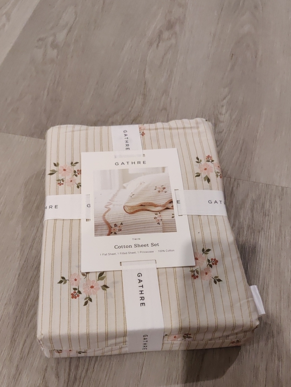 New!Y2K Gathre Floral Whimsical Stripe Cotton Twin Sheet Set Cottagecore Chic